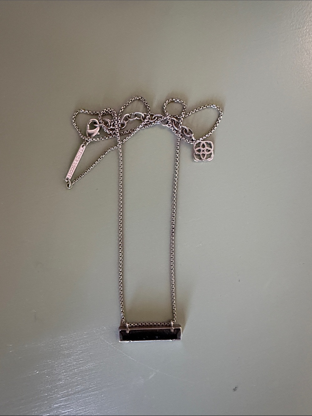 Kendra Scott Silver Bar Pendant Necklace with Black Inlay